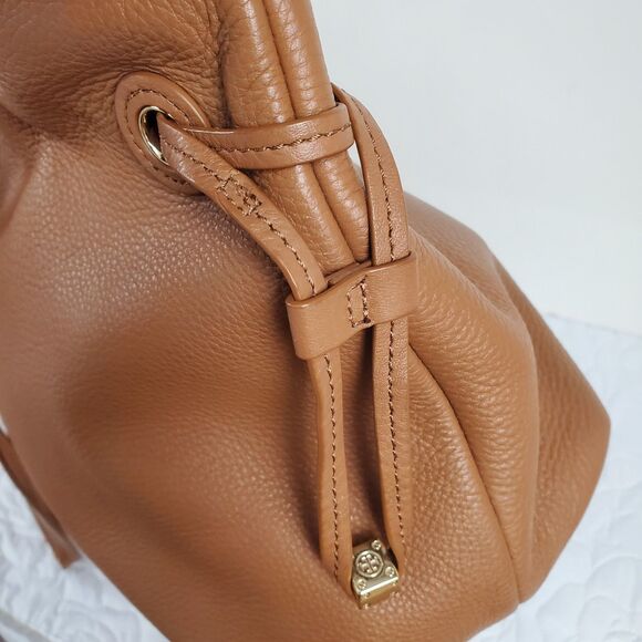 Tory Burch Marion Slouchy‎ Tote Bag East-West Bark Brown Pebbled Leather Purse - Picture 3 of 15